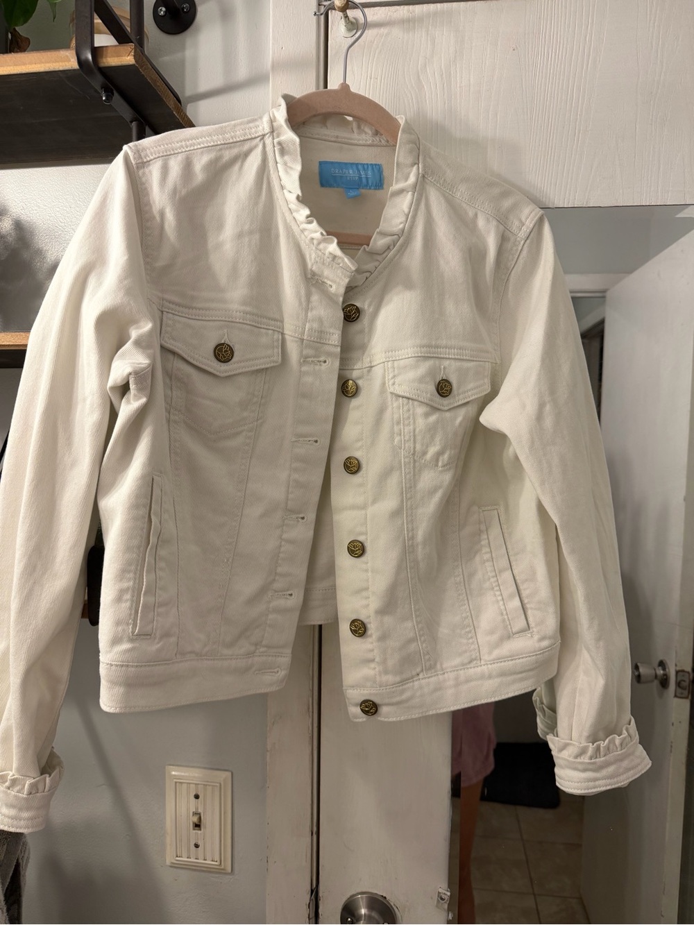 Draper James Cream Ruffle-Trim Denim Jacket